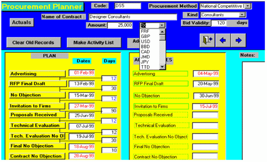 Figure 6: Procurement Planner Input Screen
